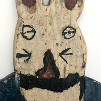 Painted Old Folk Art Wooden Rabbit with Blue Coat