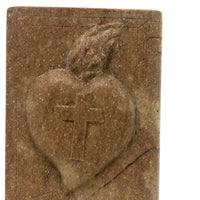 Carved Folk Art Stone Bible with Sacred Heart (With Two Small Repairs)