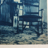 Woman in Parlor Behind Beaded Curtain, 1909 British Cyanotype