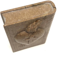 Carved Folk Art Stone Bible with Sacred Heart (With Two Small Repairs)