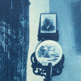 Woman in Parlor Behind Beaded Curtain, 1909 British Cyanotype