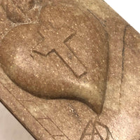 Carved Folk Art Stone Bible with Sacred Heart (With Two Small Repairs)