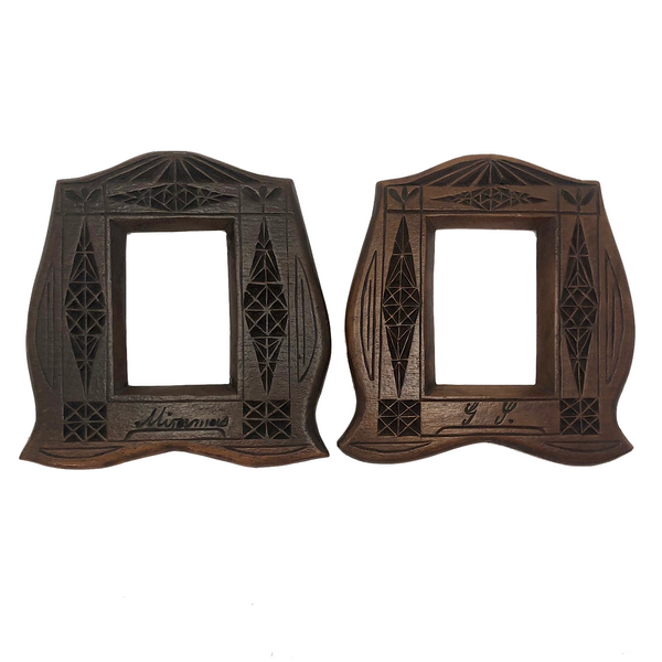 Super Sweet Pair of Old Chip Carved Handmade Wooden Frames