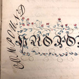 Gorgeous 1827 Large Math Notebook with Fraktur Style Headers, Watercolor Diagrams, Poems, More