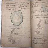 Gorgeous 1827 Large Math Notebook with Fraktur Style Headers, Watercolor Diagrams, Poems, More