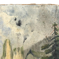 Boaters on River Near Benton Rock, Small Oil on Board Landscape