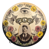 Odd Fellows Antique Cruver 7 1/2" inch Diameter Stand-Up Celluloid Button with Portrait