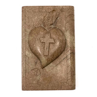 Carved Folk Art Stone Bible with Sacred Heart (With Two Small Repairs)