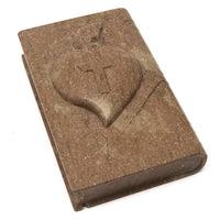 Carved Folk Art Stone Bible with Sacred Heart (With Two Small Repairs)