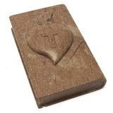 Carved Folk Art Stone Bible with Sacred Heart (With Two Small Repairs)