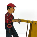 Fabulous c. 1940s Girard Mechanical Tin Litho Railroad Handcar, Working with Key