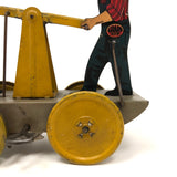 Fabulous c. 1940s Girard Mechanical Tin Litho Railroad Handcar, Working with Key