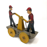 Fabulous c. 1940s Girard Mechanical Tin Litho Railroad Handcar, Working with Key