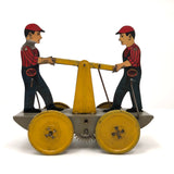 Fabulous c. 1940s Girard Mechanical Tin Litho Railroad Handcar, Working with Key