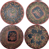 Set of Nine Vintage Burmese Yun-De Lacquer Coasters Decorated With Animals and Mythological Creatures