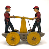 Fabulous c. 1940s Girard Mechanical Tin Litho Railroad Handcar, Working with Key