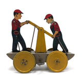 Fabulous c. 1940s Girard Mechanical Tin Litho Railroad Handcar, Working with Key
