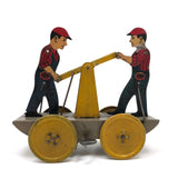 Fabulous c. 1940s Girard Mechanical Tin Litho Railroad Handcar, Working with Key