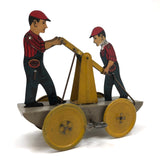Fabulous c. 1940s Girard Mechanical Tin Litho Railroad Handcar, Working with Key
