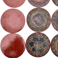 Set of Nine Vintage Burmese Yun-De Lacquer Coasters Decorated With Animals and Mythological Creatures