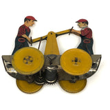 Fabulous c. 1940s Girard Mechanical Tin Litho Railroad Handcar, Working with Key