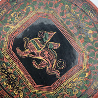 Set of Nine Vintage Burmese Yun-De Lacquer Coasters Decorated With Animals and Mythological Creatures