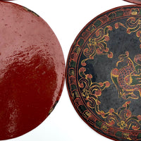 Set of Nine Vintage Burmese Yun-De Lacquer Coasters Decorated With Animals and Mythological Creatures