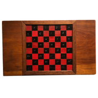 Handsome Old Handmade, Numbered Black and Red Painted Checkerboard, Under Glass