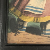 Antique Hand-colored Lithograph of Woman and Cat with Bird, c. 1840s-50s