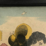 Antique Hand-colored Lithograph of Woman and Cat with Bird, c. 1840s-50s