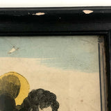 Antique Hand-colored Lithograph of Woman and Cat with Bird, c. 1840s-50s