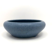 Early Zanesville Matte Blue Glazed Yellow Clay Low Bowl / Bulb Planter