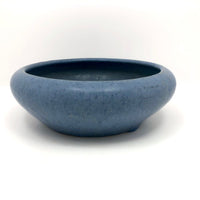 Early Zanesville Matte Blue Glazed Yellow Clay Low Bowl / Bulb Planter