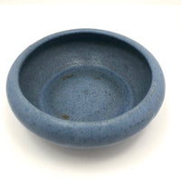 Early Zanesville Matte Blue Glazed Yellow Clay Low Bowl / Bulb Planter