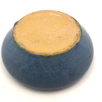 Early Zanesville Matte Blue Glazed Yellow Clay Low Bowl / Bulb Planter