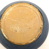 Early Zanesville Matte Blue Glazed Yellow Clay Low Bowl / Bulb Planter