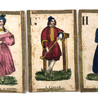 C. 1830s Handmade, Hand-colored Oversized Cards (Set of 24) Adapted from D.W. Kellogg's Alphabet of Different Nations