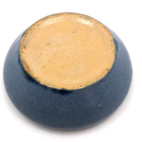 Early Zanesville Matte Blue Glazed Yellow Clay Low Bowl / Bulb Planter