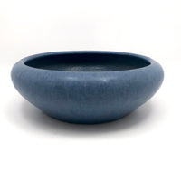Early Zanesville Matte Blue Glazed Yellow Clay Low Bowl / Bulb Planter
