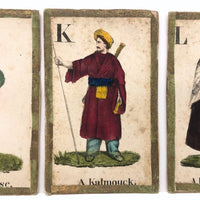 C. 1830s Handmade, Hand-colored Oversized Cards (Set of 24) Adapted from D.W. Kellogg's Alphabet of Different Nations