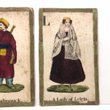 C. 1830s Handmade, Hand-colored Oversized Cards (Set of 24) Adapted from D.W. Kellogg's Alphabet of Different Nations