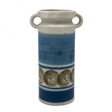 Pretty Hand-painted Cream and Blue Handled Vase, Presumed Mid-C Scandanavian