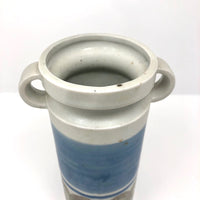 Pretty Hand-painted Cream and Blue Handled Vase, Presumed Mid-C Scandanavian