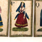 C. 1830s Handmade, Hand-colored Oversized Cards (Set of 24) Adapted from D.W. Kellogg's Alphabet of Different Nations