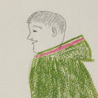 Large Signed Inuit Crayon and Graphite Drawing of Many Figures
