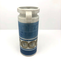 Pretty Hand-painted Cream and Blue Handled Vase, Presumed Mid-C Scandanavian