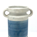 Pretty Hand-painted Cream and Blue Handled Vase, Presumed Mid-C Scandanavian