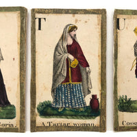 C. 1830s Handmade, Hand-colored Oversized Cards (Set of 24) Adapted from D.W. Kellogg's Alphabet of Different Nations