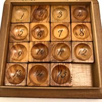 Fifteen Puzzle Sliding Numbers Game in Birds Eye Veneer Box