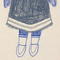Large Signed Inuit Crayon and Graphite Drawing of Many Figures